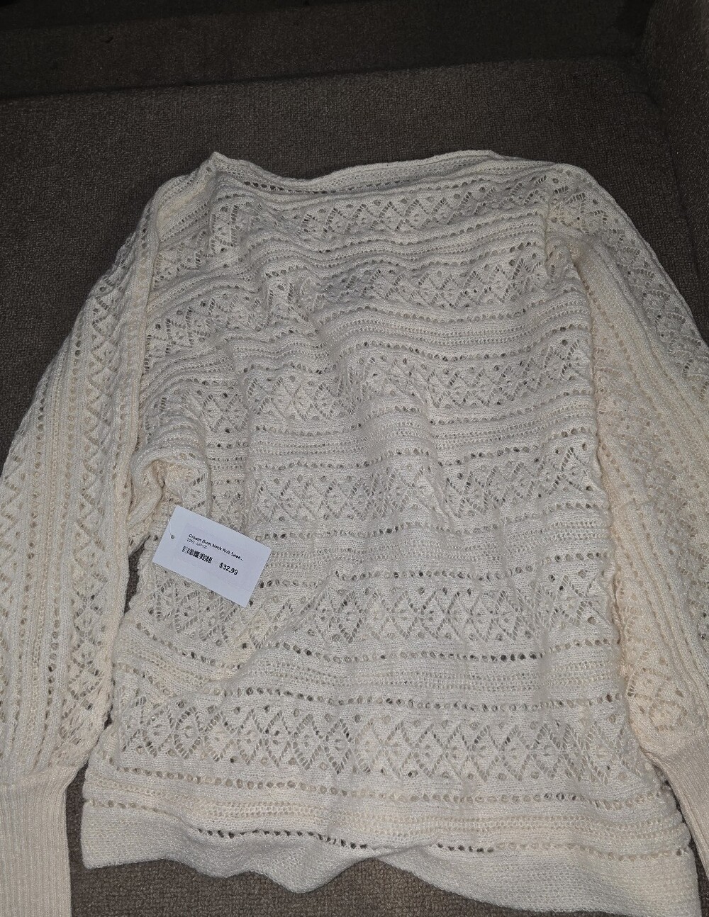 Women's Cream Openwork Knit Sweater